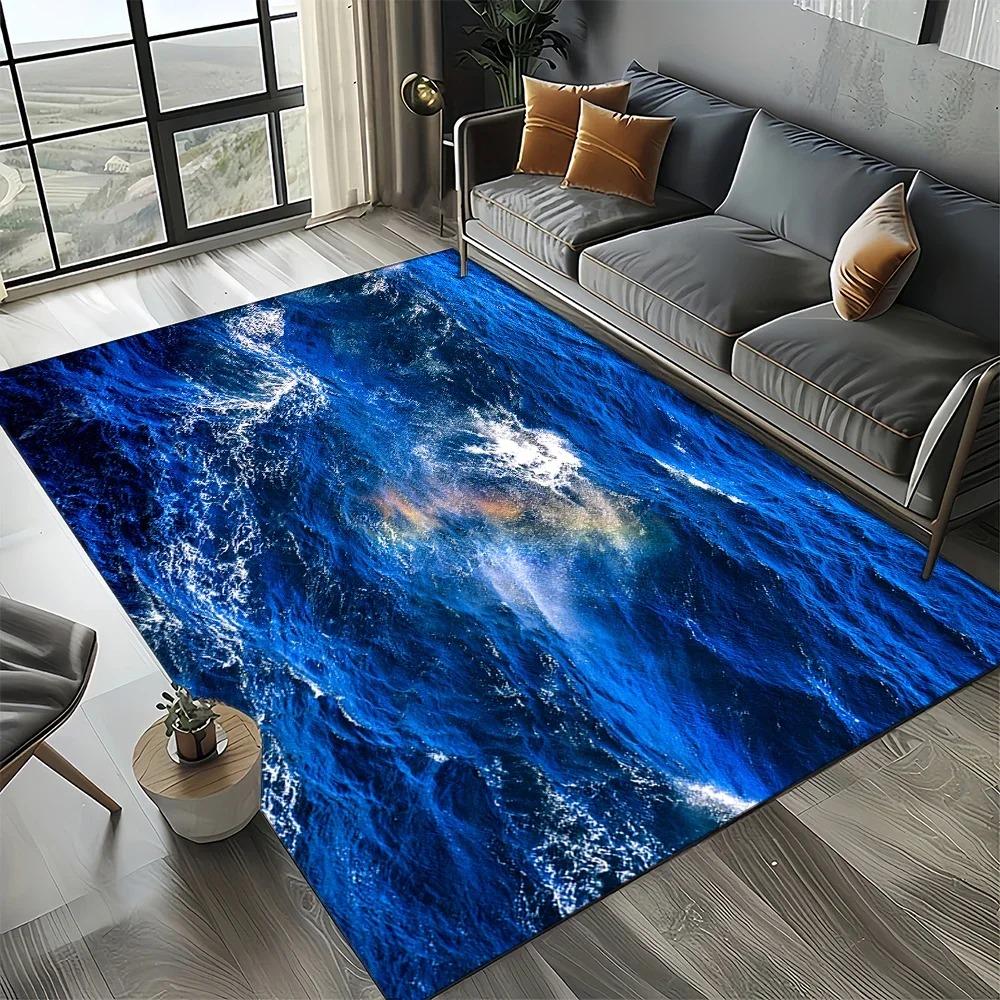 Blue Green Seawater Sea Wave Carpet Scenery Carpet Rug for Living Room Bedroom Home Sofa Home Decoration Non-slip Floor Mat
