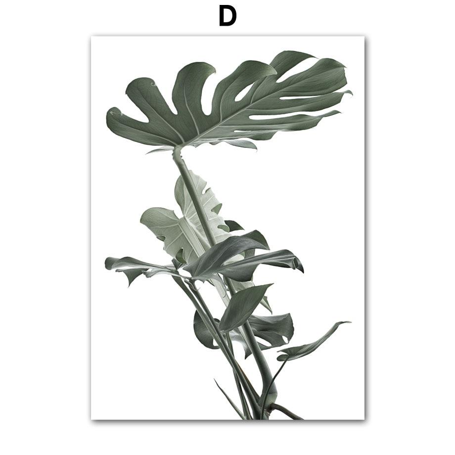 Tropické rostliny Palmové listy Bílý květ Nástěnná malbaPlátno Severské plakáty a obrazy Nástěnné obrazy pro výzdobu obývacího pokoje