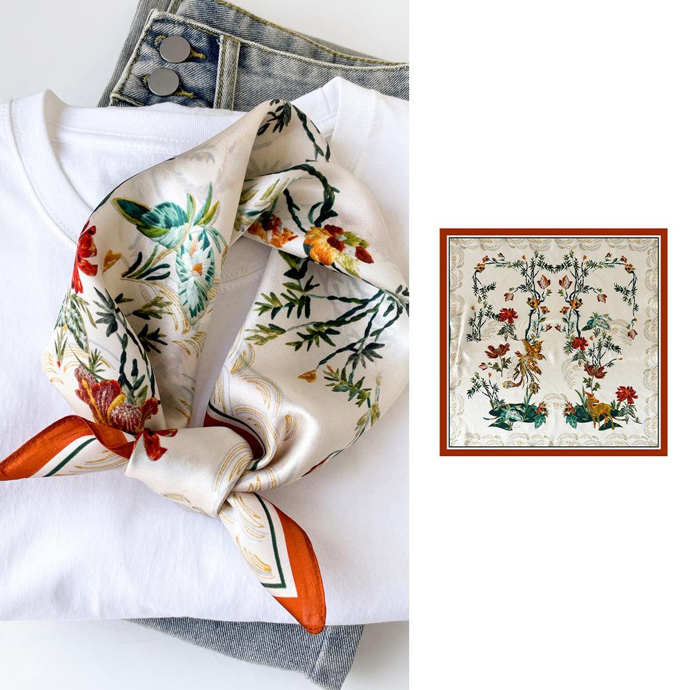 

Шелковый маленький квадратный платок Женский платок в национальном стиле с принтом из шелка тутового дерева Квадратный платок Шелковый однотонный Креп-сатин Шелковый платок Silk 53 * 53cm