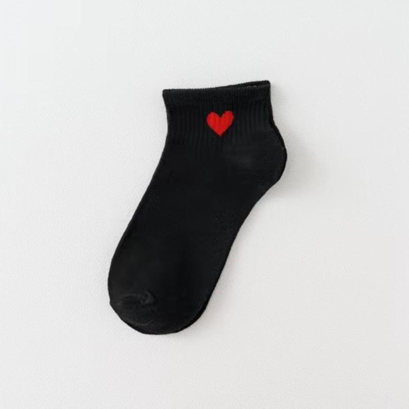 5Pairs Socks Cotton Short Socks Harajuku Novelty Love Heart Pattern Socks Hip Hop Solid Color Cute Socks Black White Sokken Soks