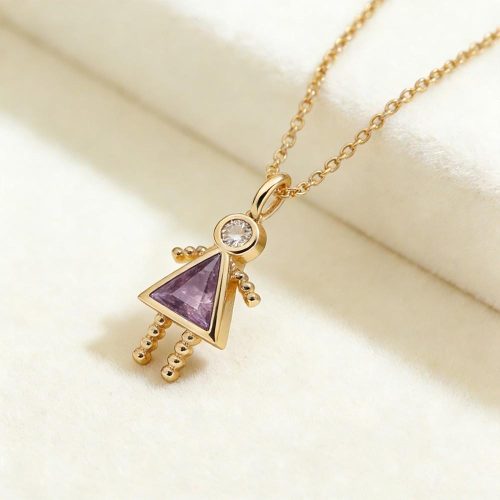 Cute Cute Birthstone Child-Shaped Necklace Copper Gold Color Couples Collar Personalized Zircon Long Chain Choker Daily