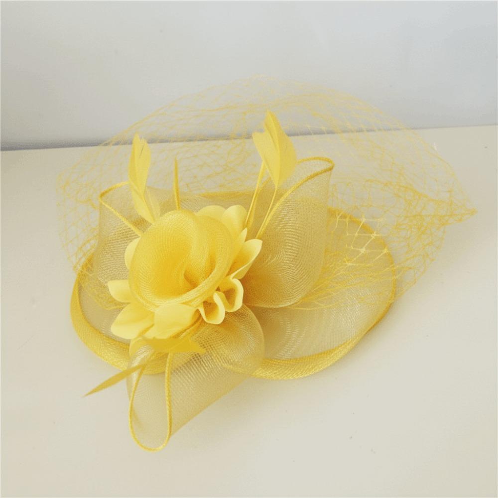 Vintage Style Fascinator Hat Exquisite Elegant Feather Mesh Veil Hat Sweet Bow Fancy Flower Hair Band Race Millinery