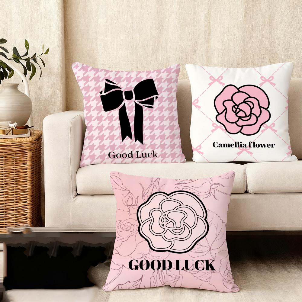 Camellia High-End Printing Cushion Cover Plush Fabric Soft Double-Sided Printed Sofa Warm Winter Home Gift Pillow Cover