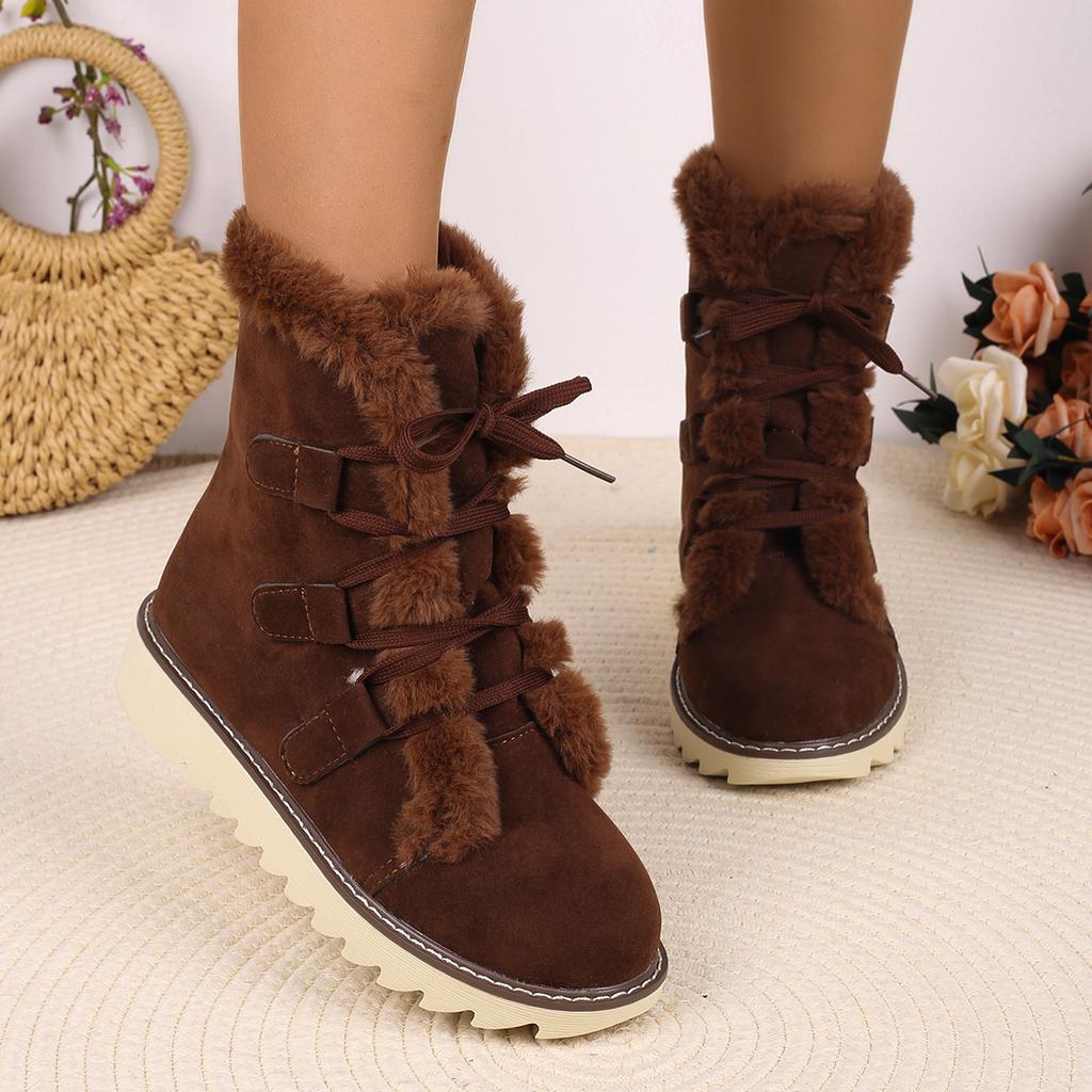 Damen weiche elastische Winter warm und kalt gefütterte Schneestiefel rutschfeste verschleißfeste Outdoor-Freizeitsneaker High-Top pelziger Schaft Baumwollstiefel