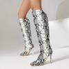Pointed but knee women's autumn and winter high boots snake pattern fine heel super high heel wrinkled boots large size long boots