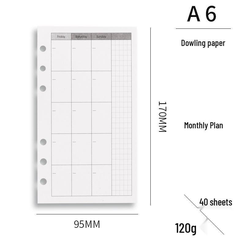 A6 Loose-Leaf Multi-Functional Planner: Daily/Weekly Plan & Accounting Inserts - Removable Inner Pages Replacement