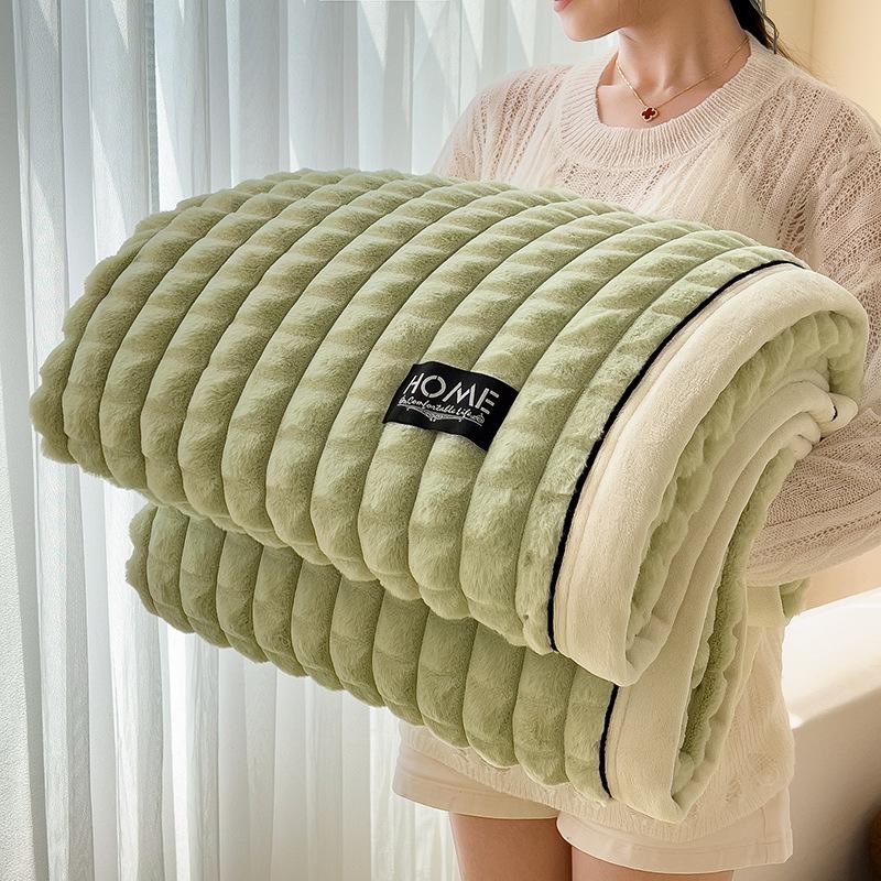 Thick Double Layer Plush Fleece Blanket Soft Warm Textured Throw Blanket For Sofa Bed Home