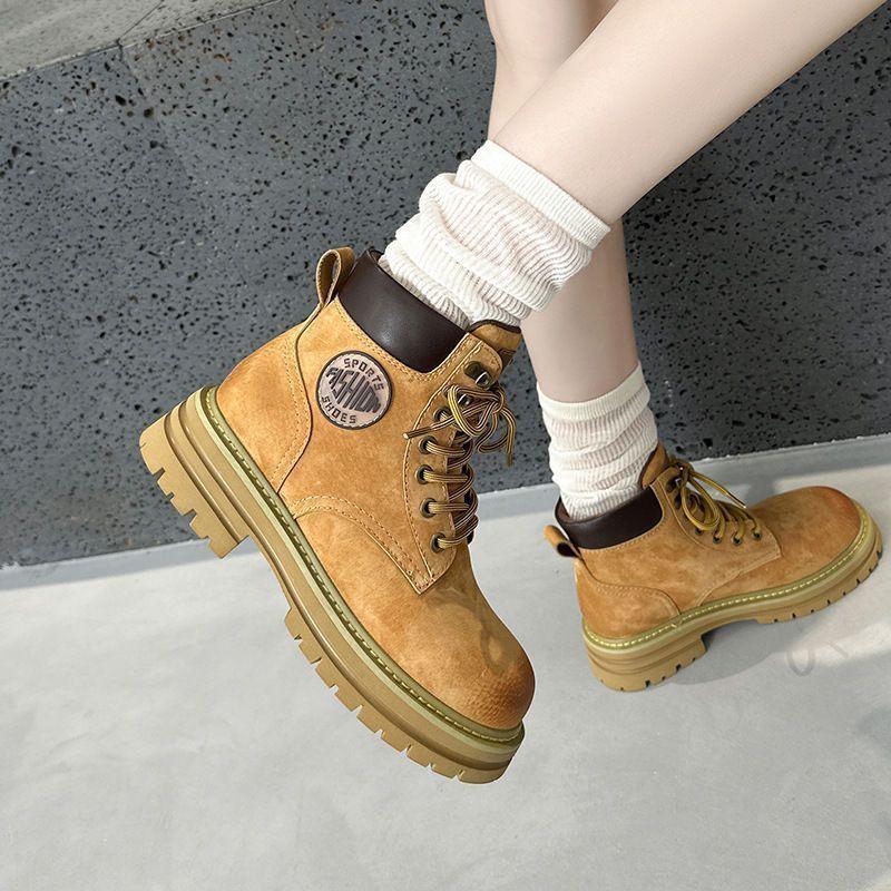 White Deer same autumn 2025 new fashion Martin boots women's height increase British outdoor tooling boots short boots rhubarb