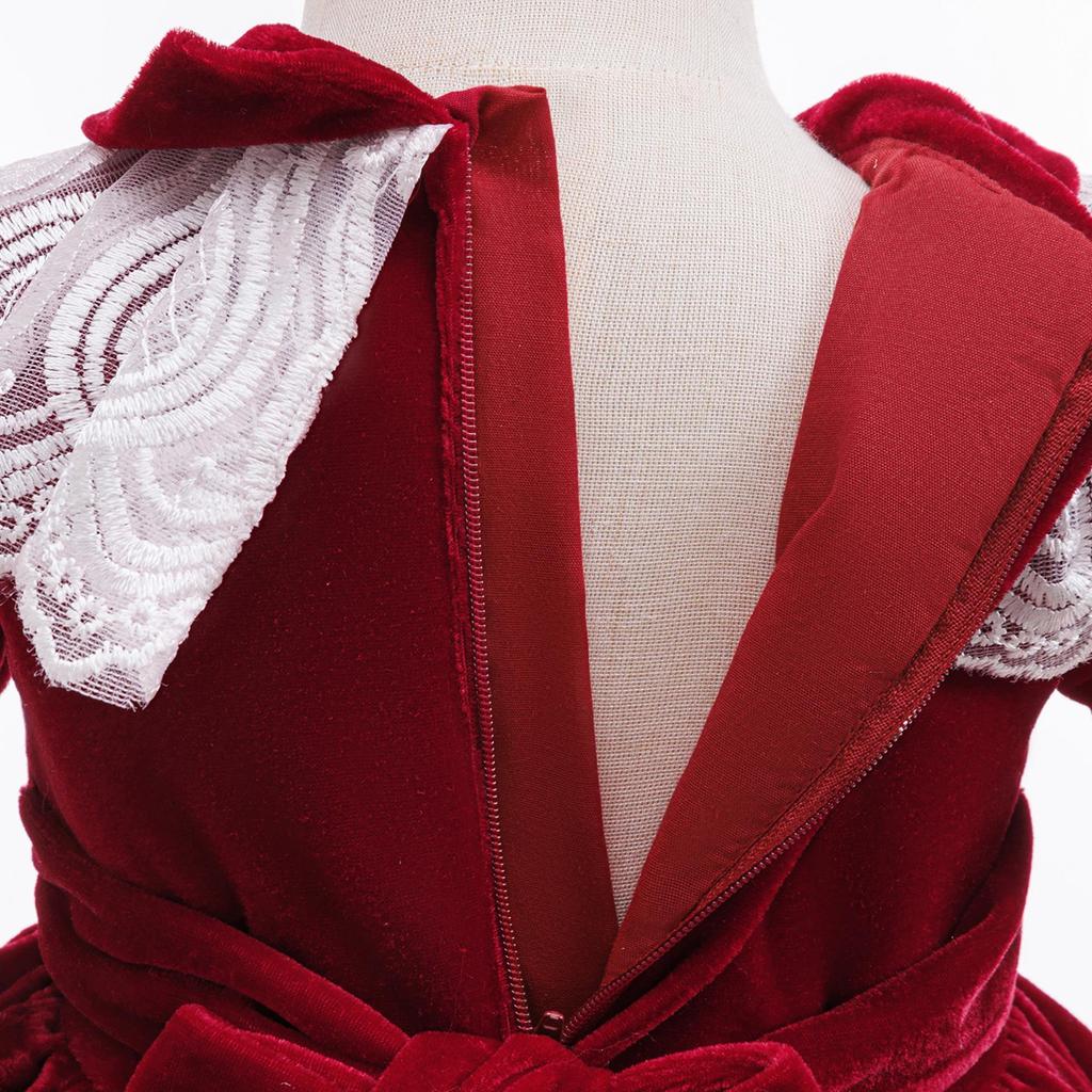 Grenzüberschreitendes Baby- & Kleinkind Prinzessinnenkleid mit Puffärmeln, Stickerei und Schleife für Weihnachten & Feiertagsaufführungen