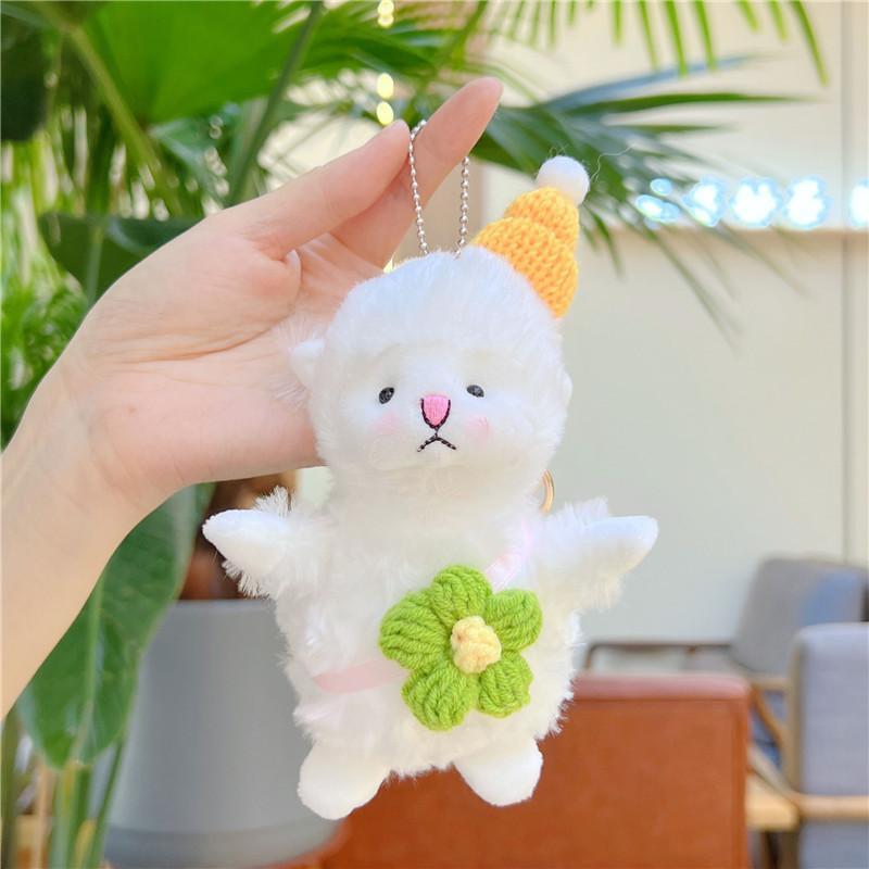 Cute Fluffy White Plush Sheep Keychain Soft Bell Backpack Pendant Gift For Kids Friends