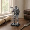 Medieval Knight Figurine, Vintage Resin Statue with Metallic Finish, Handcrafted Armor & Shield Details for Bookshelf, Office Desk Decor, Industrial