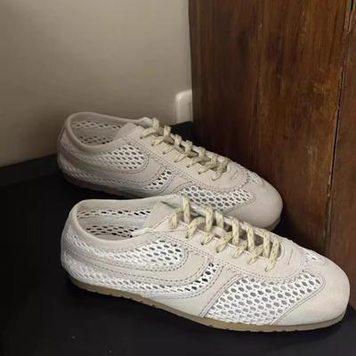 German Training Mesh Shoes Women Summertime Mesh Flat Shoes Lace-up Forrest Gump Women Genuine Leather Leisure Sneakers