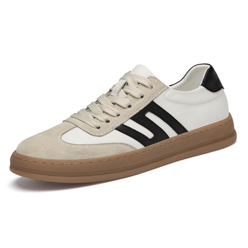 New Shoes for Men Genuine Leather Casual Shoes Fashion Striped Flat Skateboard Shoes Youth Trend Lace-up Sneaker