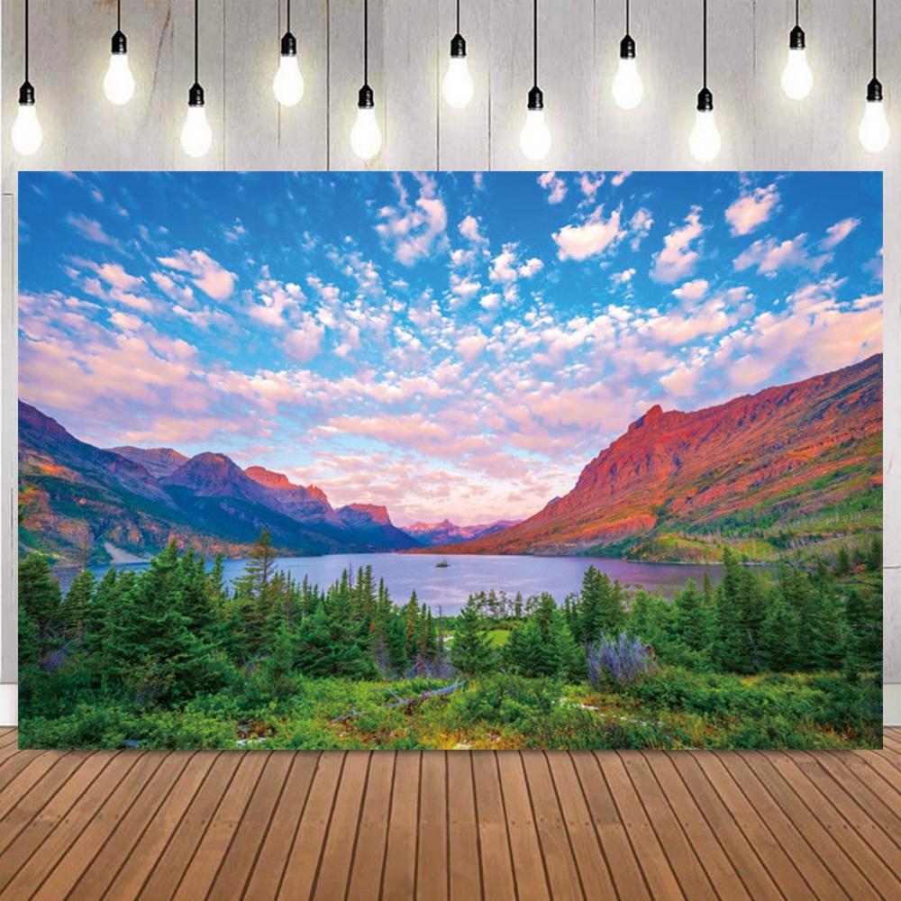 Alpine Lake Mountain Scenery Photo Backdrop Seaside Natural Landscape Photography Background for Portrait Shooting Home Decor3