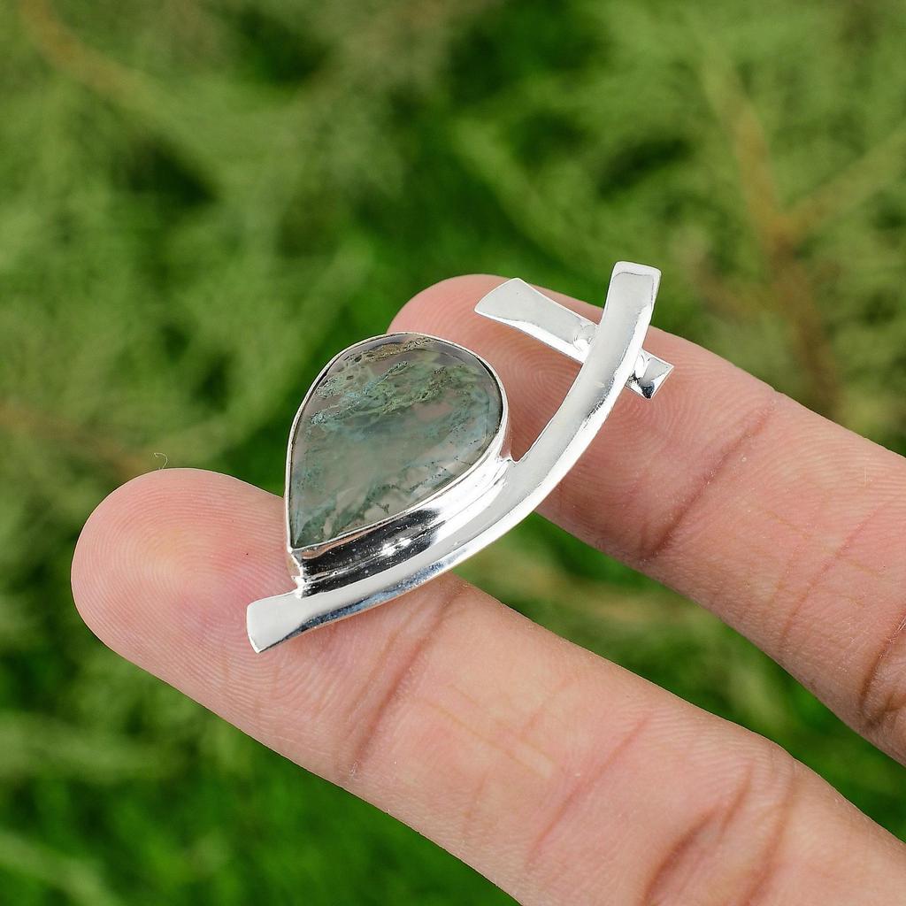 Daughters Day Deal 925 Silver Solar Moss Agate Stone Sister Engagement Pendant