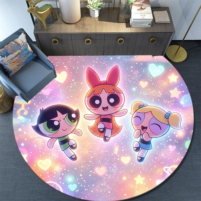 The Powerpuff Girls,Round Area Rug,Carpet Rug for Living Room Bedroom Sofa Playroom Decor,Non-slip Floor Mat