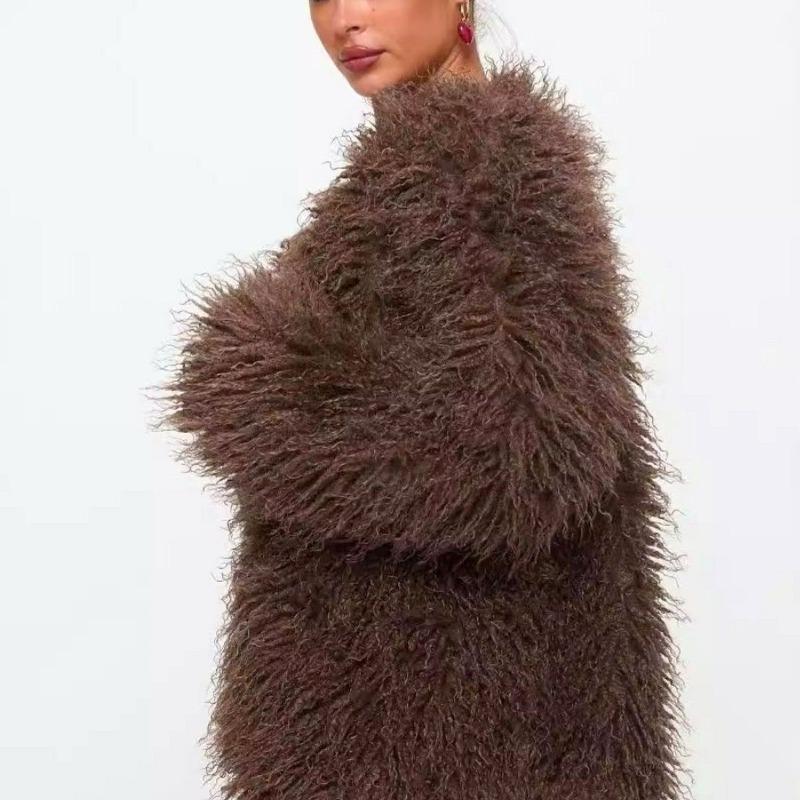 Autumn and Winter New Fashion Large Size Imitation Fur Coat Artificial Fur Brown Jacket Padded Top Women