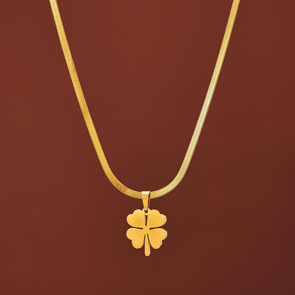 Wenjian Four-Leaf Clover Titanium Steel Necklace for Women - Light Luxury Snake Chain Clavicle Jewelry