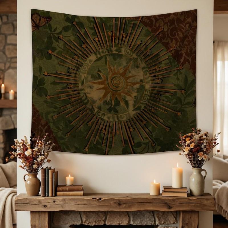 Vintage Boho Mandala Tapestry Polyester Wall Hanging Retro Ethnic Floral Tapestry for Bedroom Room Decoration 100X70CM