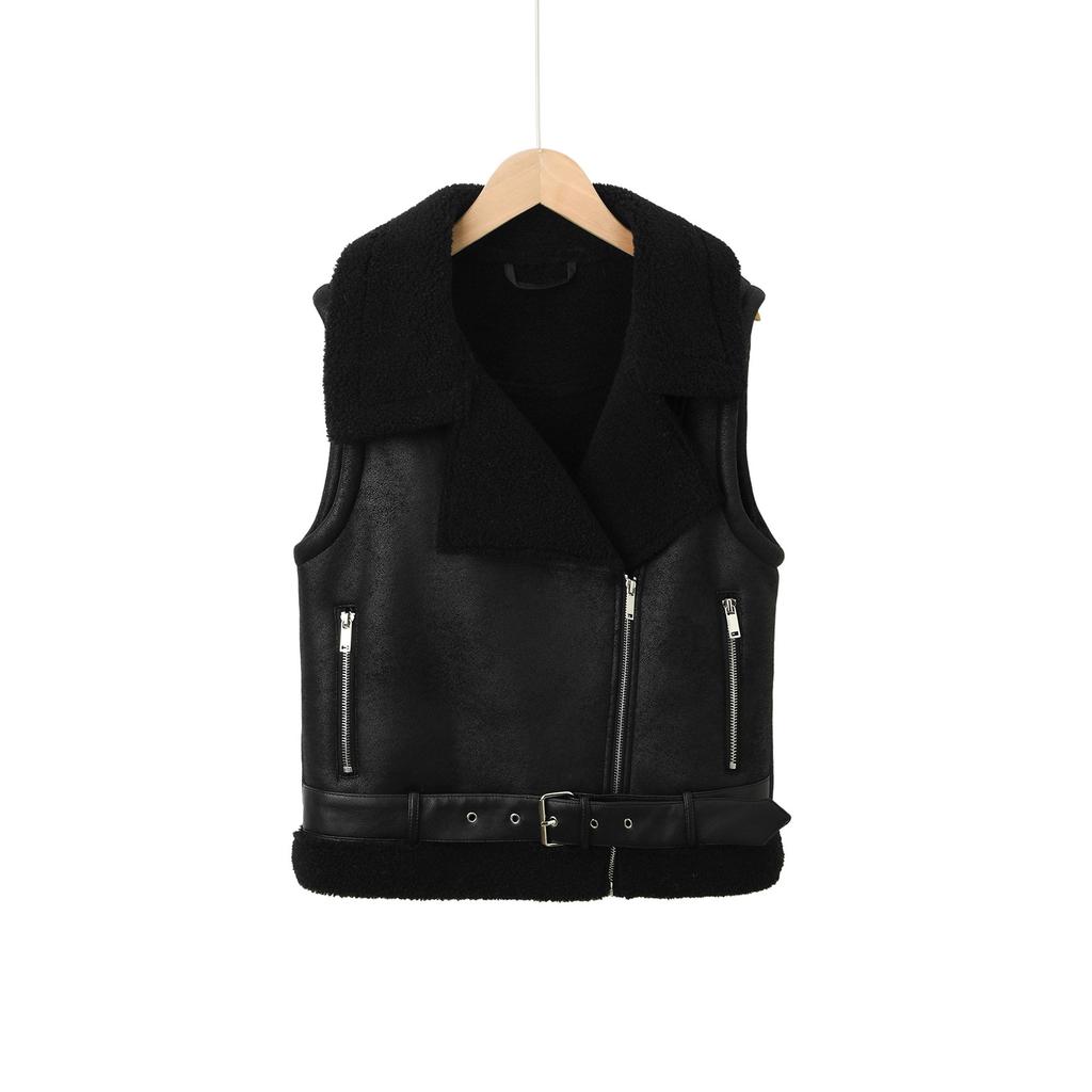 Hot-selling imitation lamb wool vest jacket hem adjustable belt women's thick vest autumn and winter coat