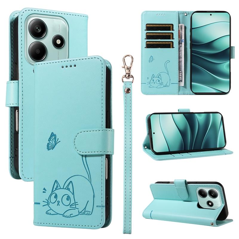 Magnetische Leder-Brieftasche Flip Cover Hülle für Xiaomi Redmi Note 8 8T 9 10 11 12 13 14 Pro 4G 5G | Geprägtes Design mit Katze & Schmetterling