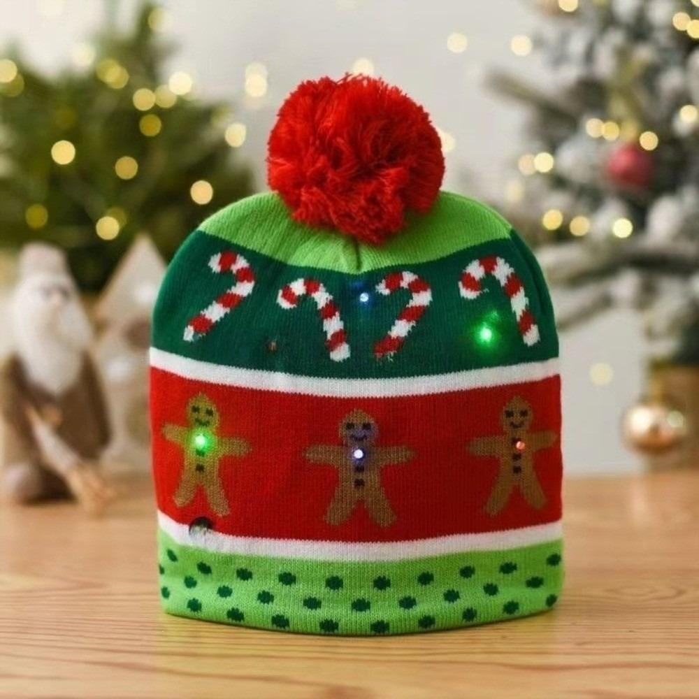 Ciepłe Zimowe Świąteczne Czapki LED Mikołaj Xmas Świecące Dzianinowe Czapki Kreskówkowe Kolorowe Rozświetlające Czapki Beanie Impreza Świąteczna