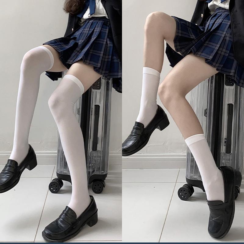 White Silk Knee Socks High Tube Jk Stockings Summer Socks Women'S Medium Tube Socks Thin Socks Spring And Autumn White Calf Stockings