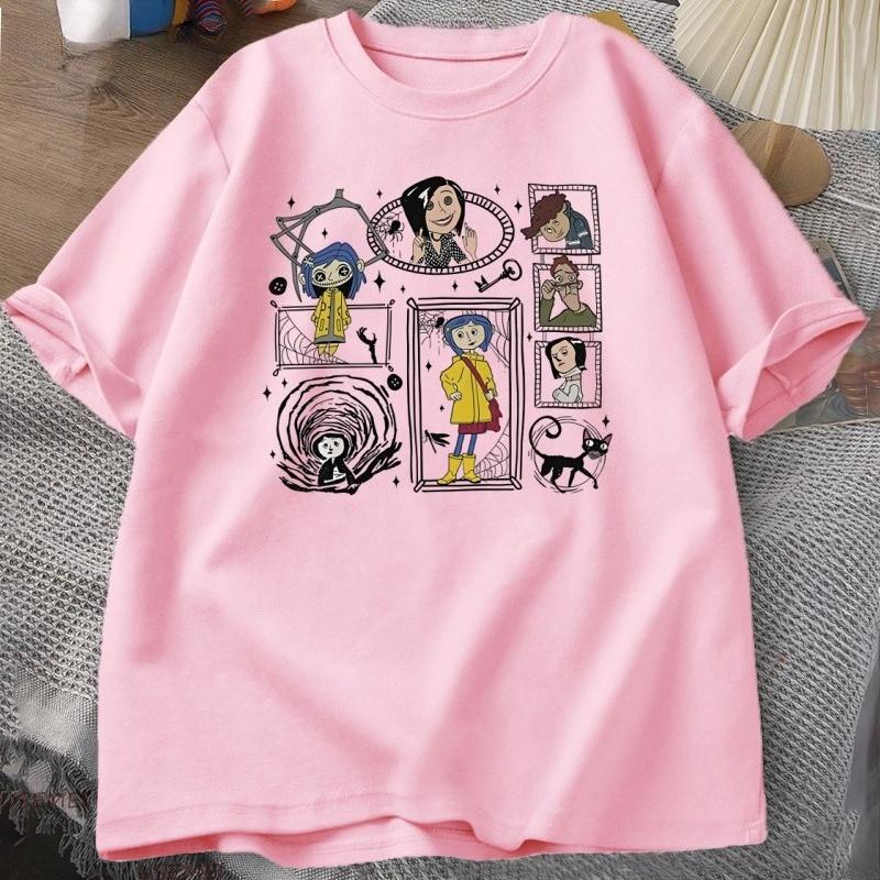 Vintage Coraline Halloween TShirt Y2k Spooky Tshirt Horror Graphic T Shirts Cotton Short Sleeve Women Clothing Male Tops Tee