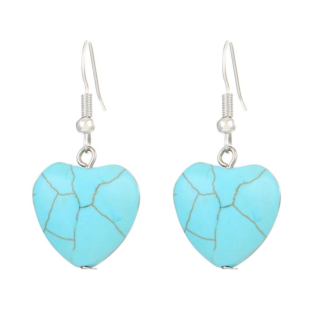 Vintage Turquoise Patchwork Necklace & Heart Earrings Bohemian Jewelry Set