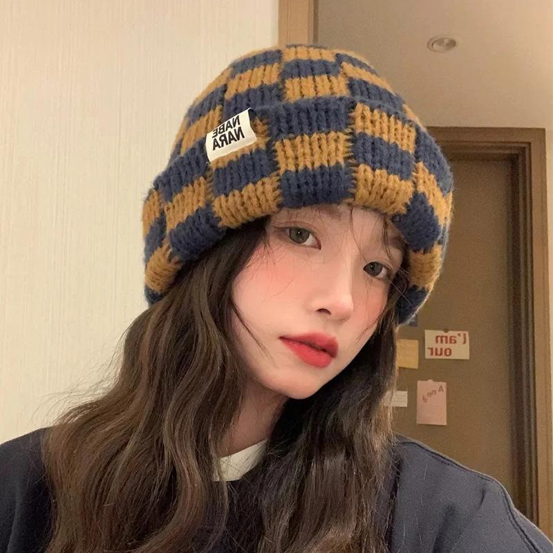 Keep warm in spring and autumn, big head circumference shows small face, knitted wool stacks hat woman