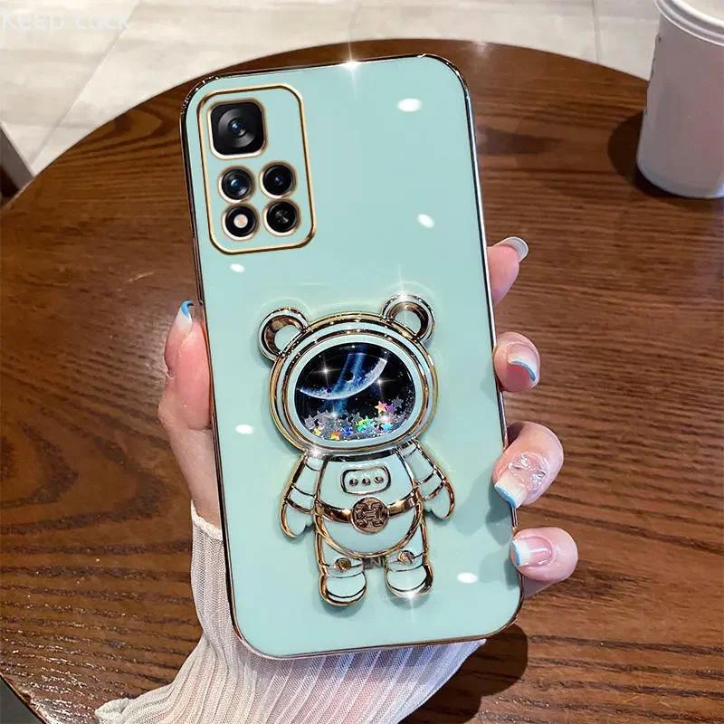 Shiny Glitter Quicksand Bear Phone Bracket Case For Xiaomi Redmi Note 13 11 12 11S 12C 10C 10A 9 9C POCO X5 X3 Pro Plating Cover