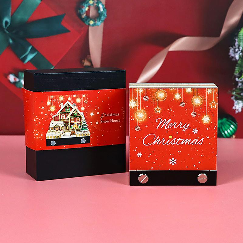 2026 Desk Calendar With Led Light Christmas Snow House Sculpture 3D Tear-Away Calendar Paper Carving Notepad Gift Home Decor