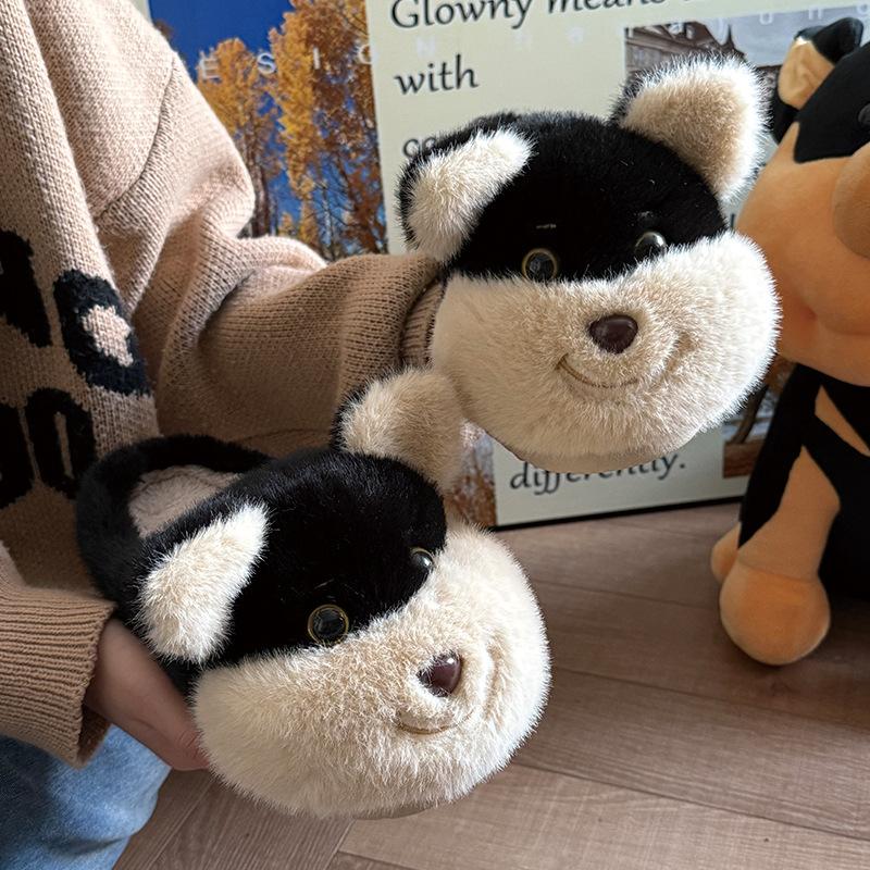 Fashion Women Indoor Cotton Slippers Funny Dog Girls Autumn Winter Warm Shoes Soft Plush Anti-slip Female House Floor Fluffy Slipper