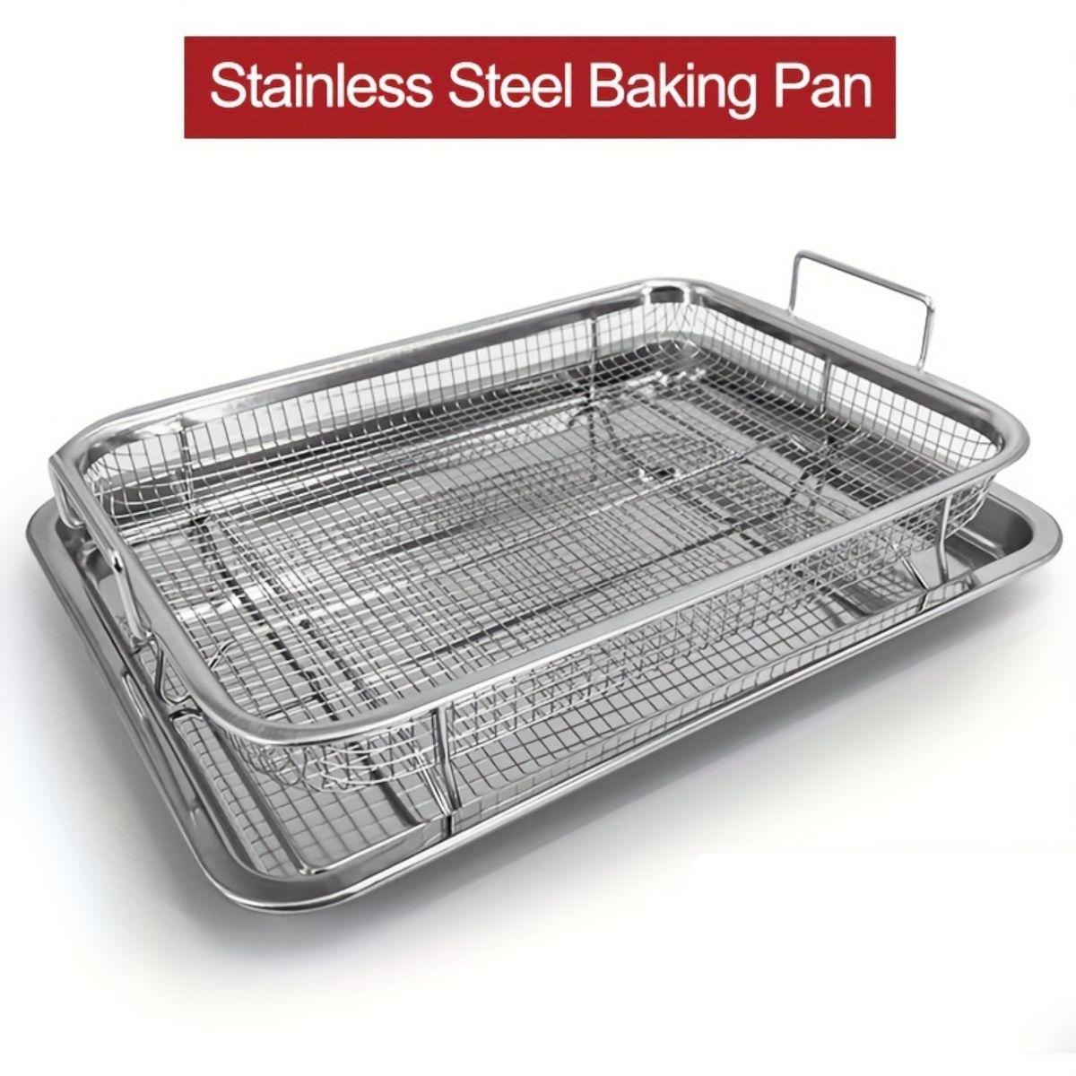 

Набор из 2 корзин для фритюрницы из нержавеющей стали для духовки, поднос для хрустящей корочки из нержавеющей стали и сковорода, роскошная фритюрница в вашей духовке серебряный