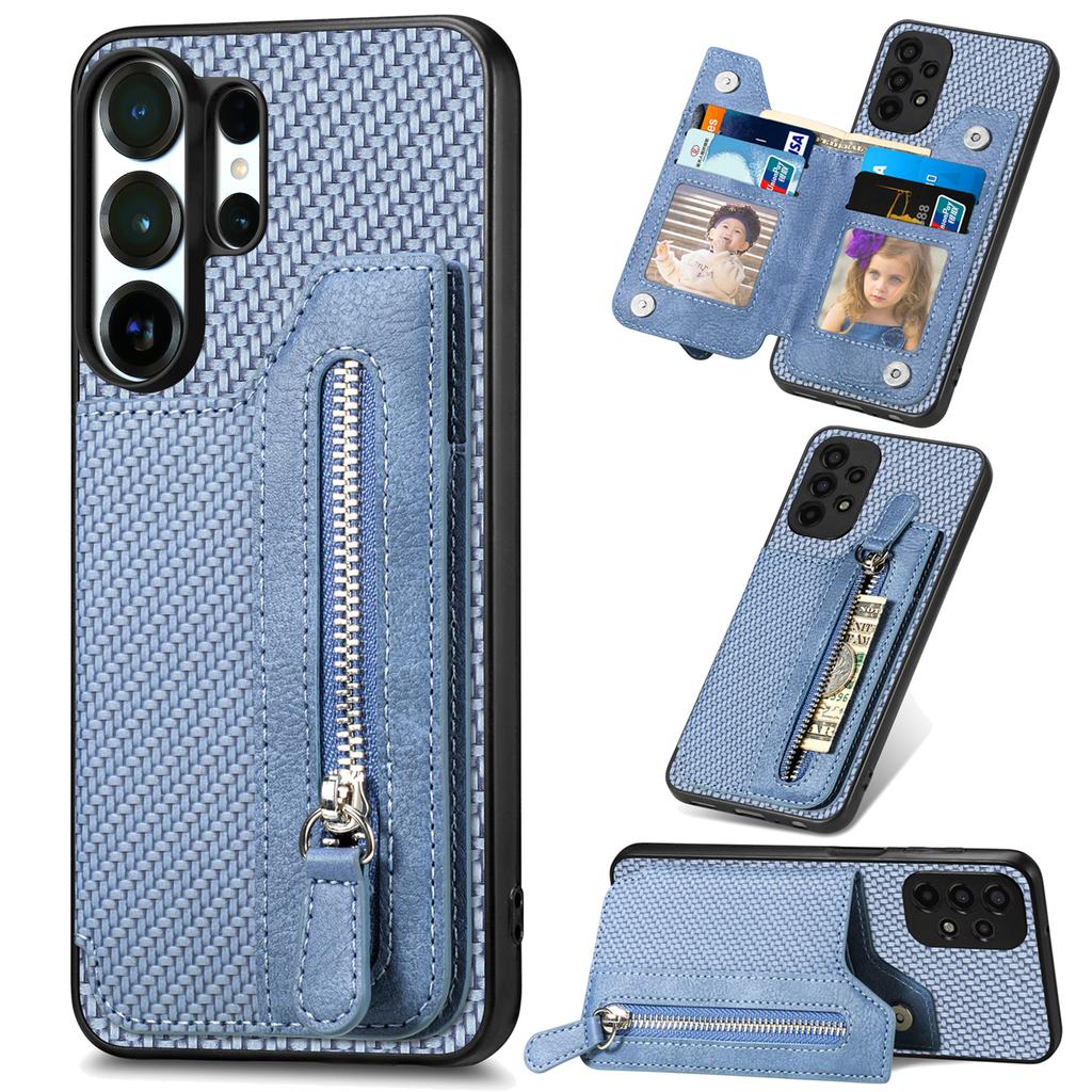 Portafoglio in Pelle con Cerniera Business Slot per Carte Custodia Telefono Per Samsung S25 Ultra S24 Plus S23 A17 A07 Cavalletto Copertura RFID