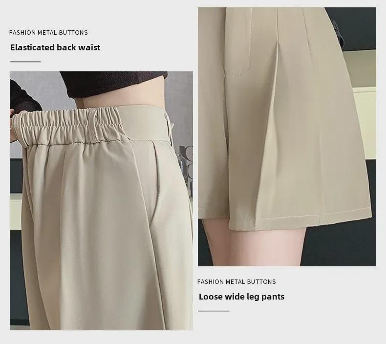 Women's Khaki Pleated A-Line Culotte Shorts - 2024 Summer Fashion Wide-Leg Style