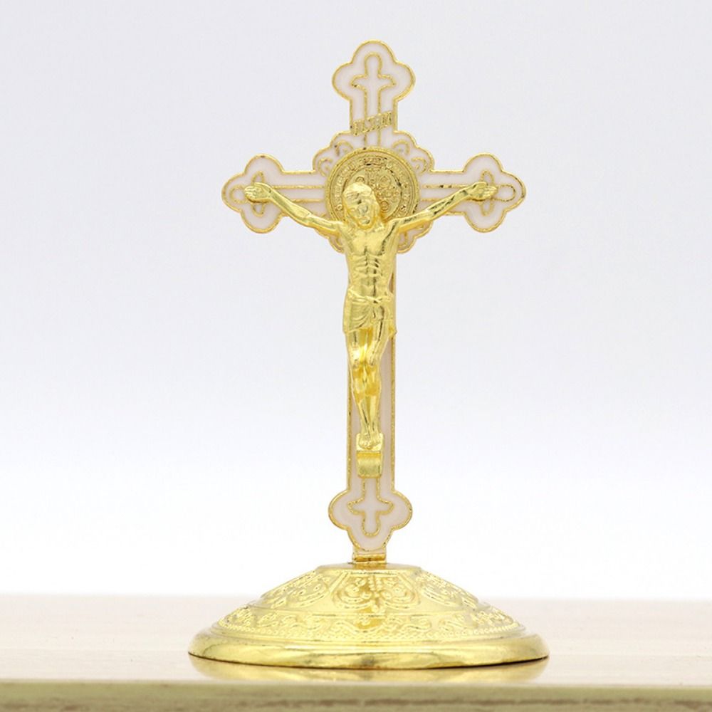 With Stand Zinc Zinc Alloy Cross Ornaments Religious Plated Gold Statue Church Cross Ornaments  Home Decor