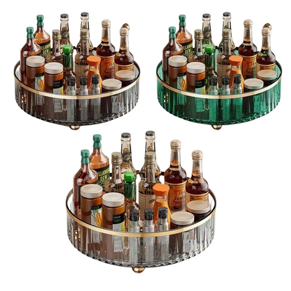 Bandeja giratória para temperos, armário de despensa, plataforma giratória com base, recipiente para armazenamento, organizador de cozinha para temperos, caixa de armazenamento de cosméticos