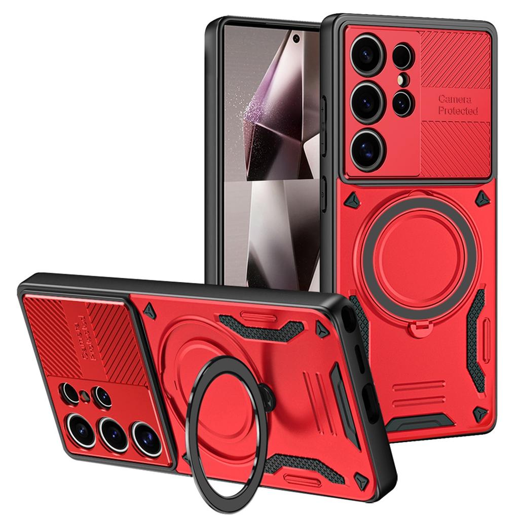 For Samsung Galaxy S24 Ultra Magnetic Case Shockproof TPU + PC Phone Back Cover with Kickstand