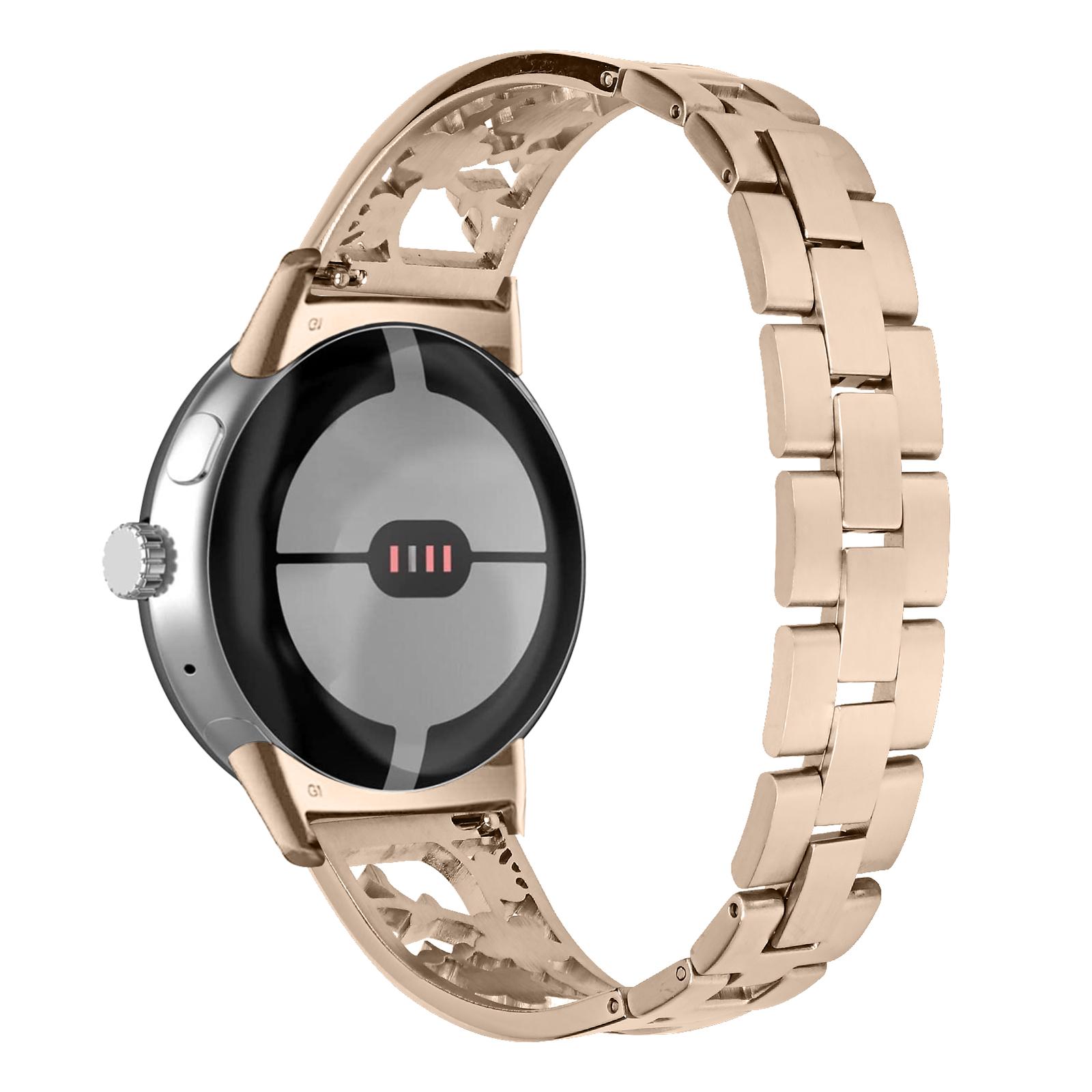 

For Google Pixel Watch 3 41mm/Watch 2/Pixel Watch 304 Stainless Steel Bracelet Rhinestone Decor Plum Wrist Strap Detachable Watch Band Champagne Gold