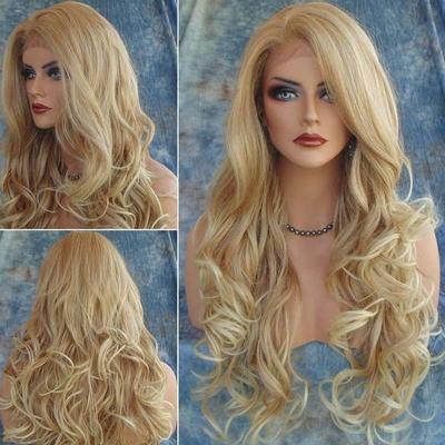 Pelucas de moda para damas rubias onduladas largas de fibra resistente al calor, cabello natural, pelucas para fiestas de disfraces para mujeres