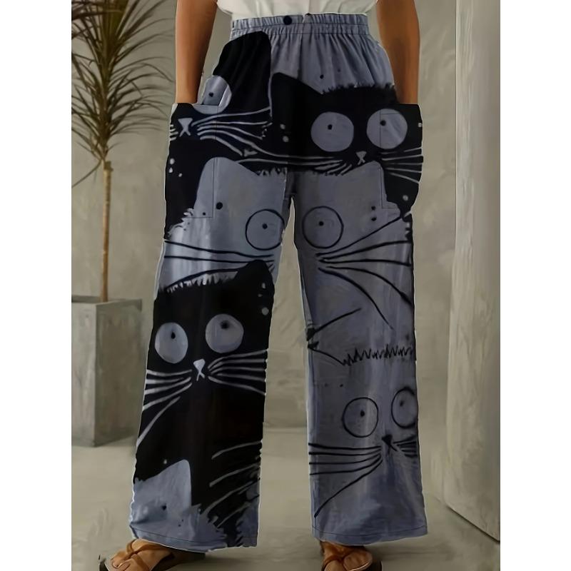 Plus Size Fashion Women 1XL-5XL Casual Loose Christmas Printing Long Wide Leg Yoga Pants Pocket Lounge Pants Pajama Pants