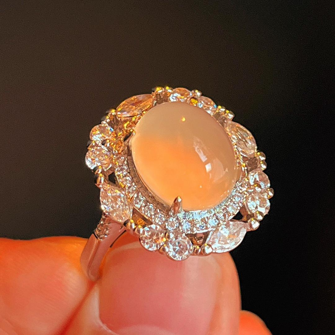 Jadeite White Ice Light, Natural White Chalcedony Ring, Agate Ring, Real Shot.