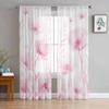 Love Floral Blush Pink Plaid Transparent Drapes for Bed Chamber Living Room Ornamentation Window Panel Curtain Perfect for Cooking Area Netting
