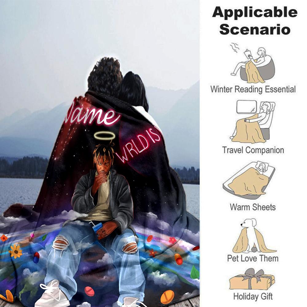 Customiz Name Personality Juice WRLD Blanket Soft &Warm Sofa Office Bed Travel Lunch Break Blanket, Gift Suitable All Seasons