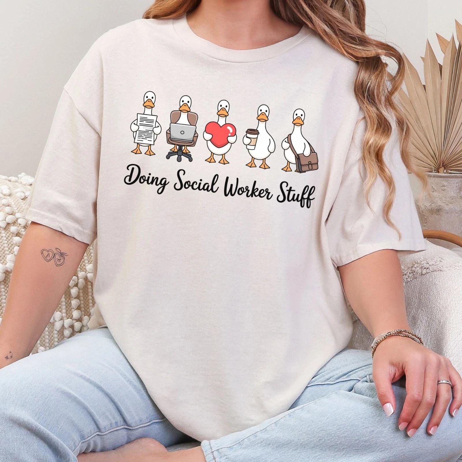 Doing Social Worker Stuff Cute Duck Graphic Tee, Caseworker Appreciation T Shirt S