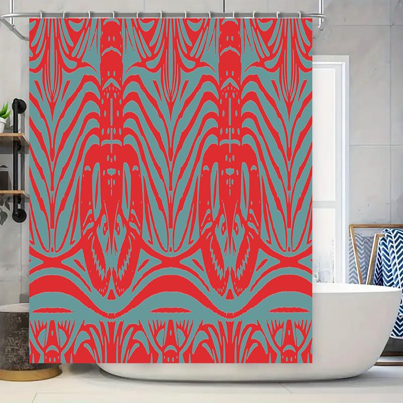

Red Blue Shower Curtain Waterproof Fabric Bathroom Decorative Home Textile Printed Modern Design with Rod Pocket (180x245cm) 90x180cm