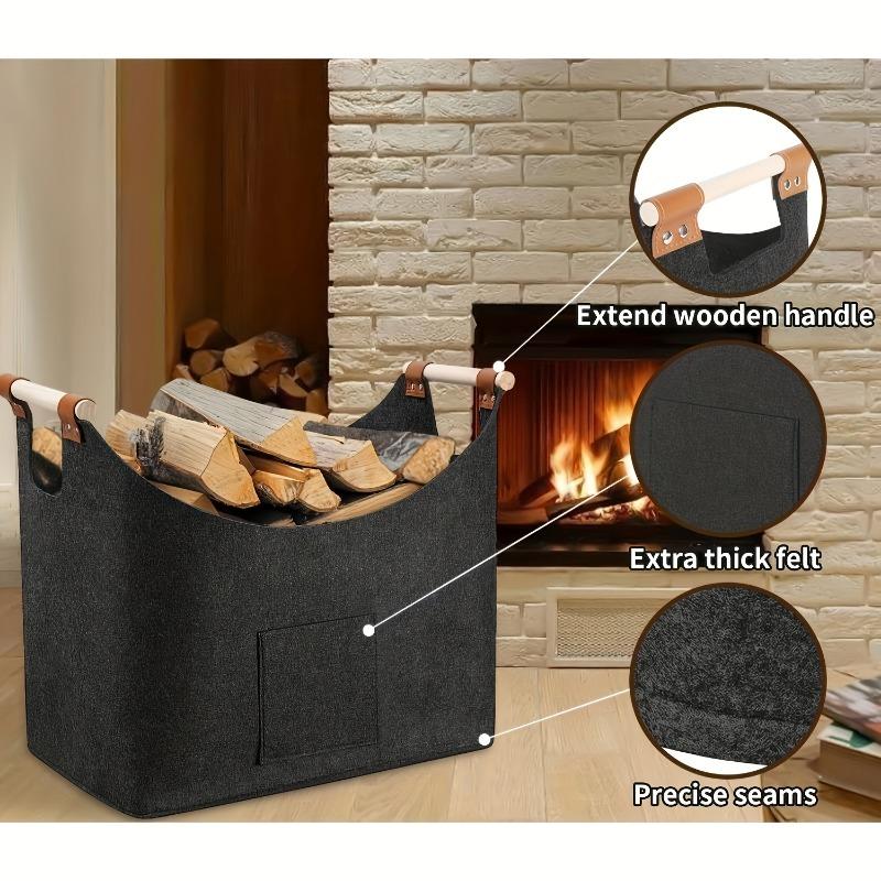 Firewood Storage Bag Capacity Firewood Bag with Wooden Handles Water Resistant Foldable Design Portable Log Carrier for Easy