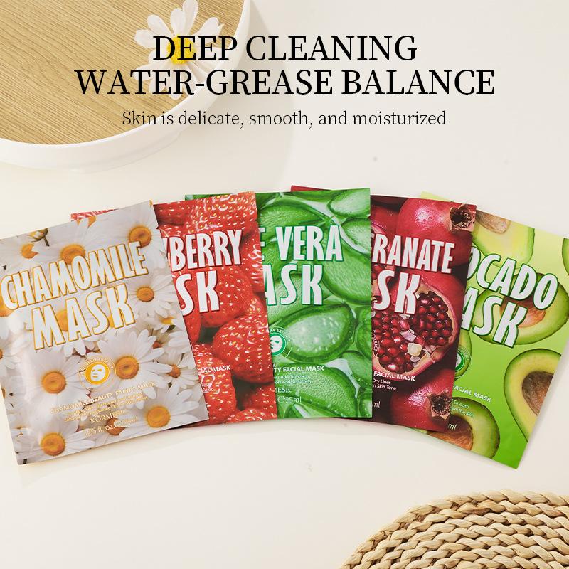 KORMESIC Ovocná pleťová maska Jahoda Avokádo Granátové jablko Heřmánek Aloe