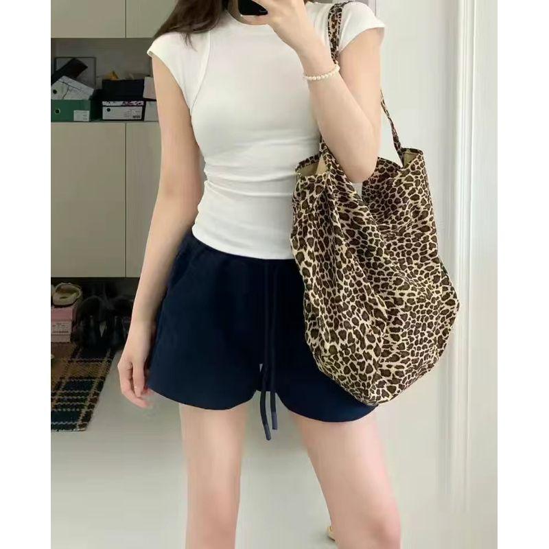 

Women s Korean-Style Lazy Loose Bag Canvas Bag Leopard Tote Bag